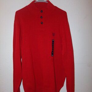 NWT MEN'S CHAPS SZ.M, LONG SLEEVE RED MOCK COLLAR PULLOVER SWEATER TOP